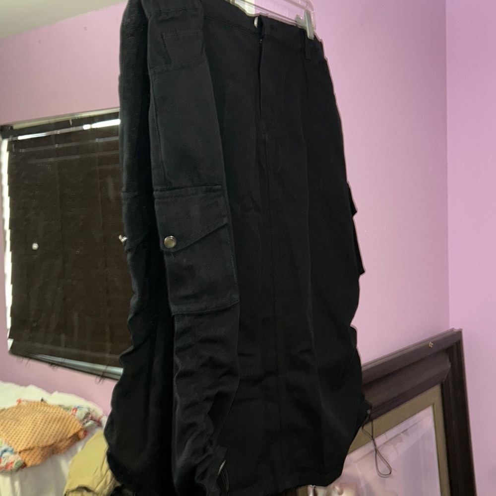 Drawstring Ruched Slit Denim Midi Skirt - Picture 12 of 17